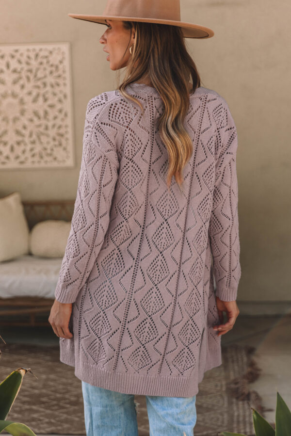 Khaki Hollow-out Openwork Knit Cardigan