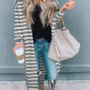 Black Stripe Print Open Front Duster Cardigan