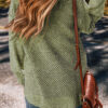 Dark Brown Loose Eyelet V Neck Drop Shoulder Sweater