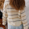 Pink Stripe Ribbed Edge Drop Shoulder Sweater
