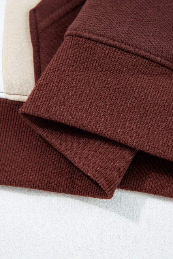 Coffee Color Block Patchwork Athleisure Hooded Sweatshirt