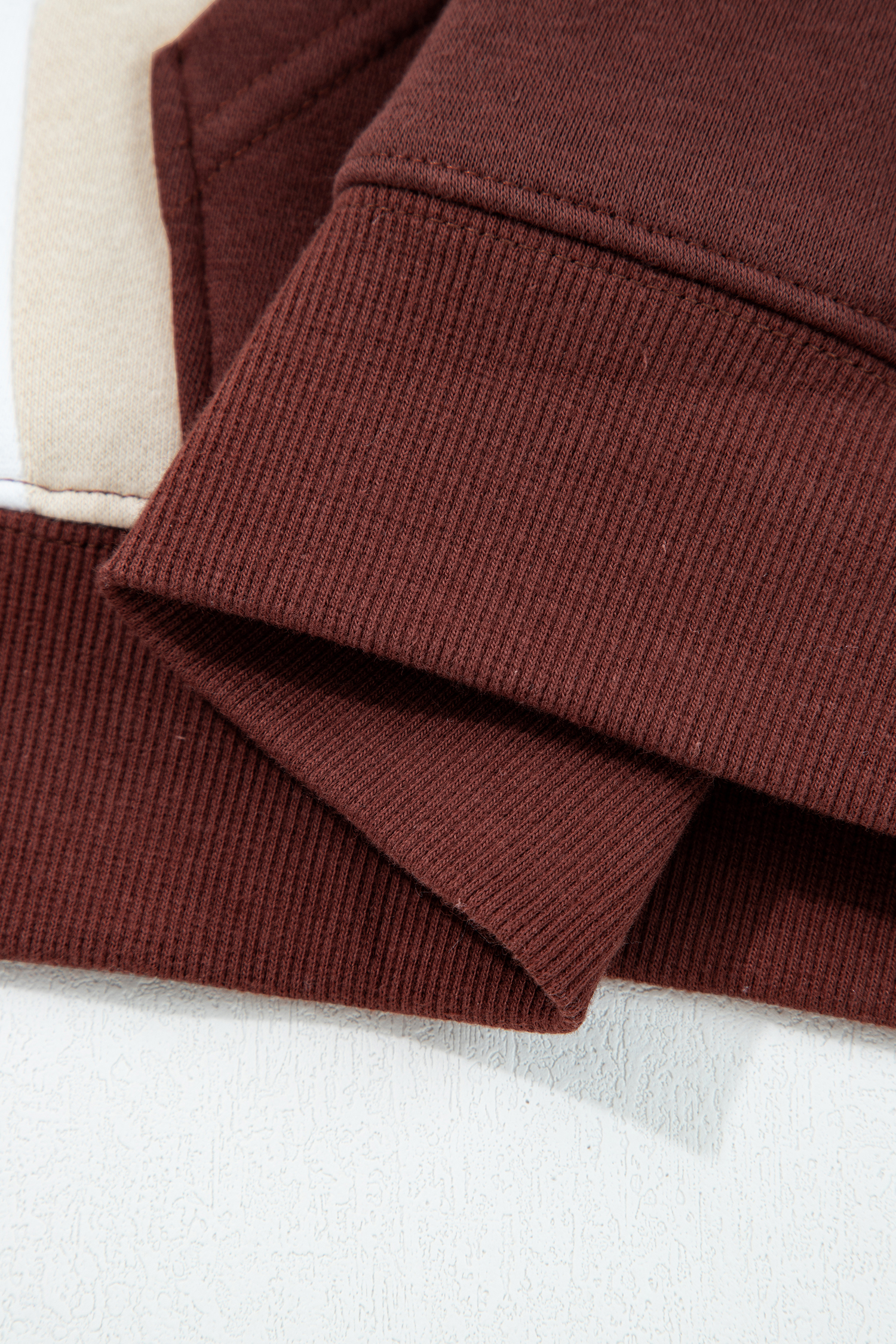 Coffee Color Block Patchwork Athleisure Hooded Sweatshirt - Image 6