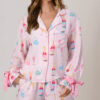 Light Pink Christmas Wine Glass Print Bow Knot Two Piece Pajama Set