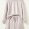 Jet Stream Solid Color Drop Shoulder Pullover Drawstring Mini Skirt 2pcs Outfit