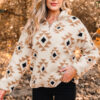 Khaki Aztec Print Sherpa Quarter Zip Collar Sweatshirt