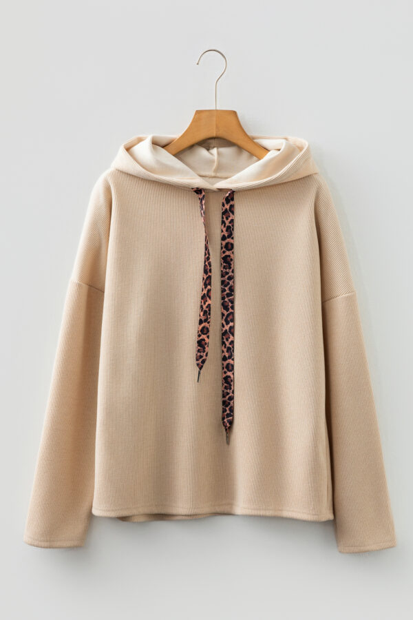 Parchment Thermal Textured Leopard Drawstring Baggy Hoodie