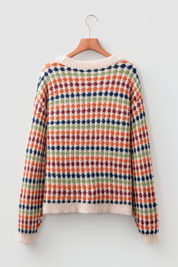 Multicolour Dotty Striped Pattern Knit Drop Shoulder Sweater