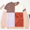 Coffee Mix Texture Colorblock Knit Baggy Sweater