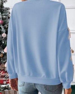 Myosotis Contrast Bow Decor Dropped Sleeve Crewneck Sweatshirt