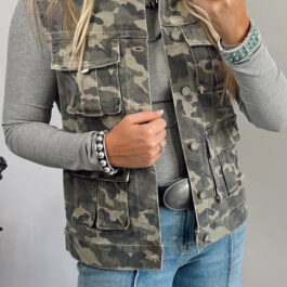 Green Camo Cargo Denim Vest