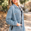 Beau Blue Multi Patched Pockets Side Tie up Boyfriend Style Denim Jacket