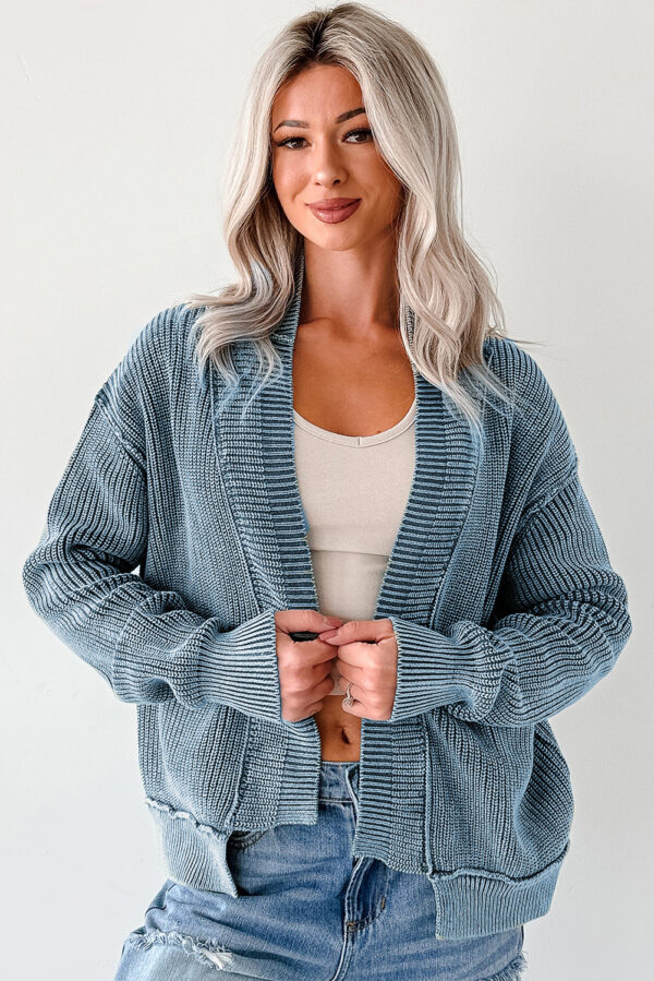 Evergreen Mineral Wash Exposed Seam Patchwork Knit Open Sweater Cardigan