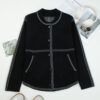 Black Contrast Trim Button up Sweater Cardigan