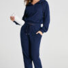 Navy Blue Ribbed Knit Cropped Hoodie and Drawstring Joggers Set