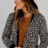 Black Leopard Patched Pocket Open Front Cardigan