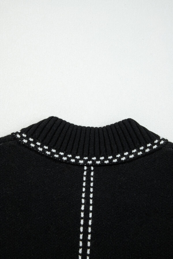 Black Contrast Trim Button up Sweater Cardigan