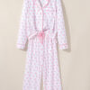 Sky Blue Bow Print Long Sleeve Shirt and Pants Soft Pajama Set