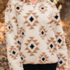 Khaki Aztec Print Sherpa Quarter Zip Collar Sweatshirt