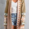 Brown Aztec Print Open Front Knitted Cardigan