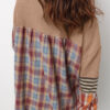 Straw Yellow Waffle Stripe Plaid Patchwork Henley Knit Top