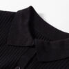 Black Ribbed Knit Collared Slim Fit Sweater Cardigan