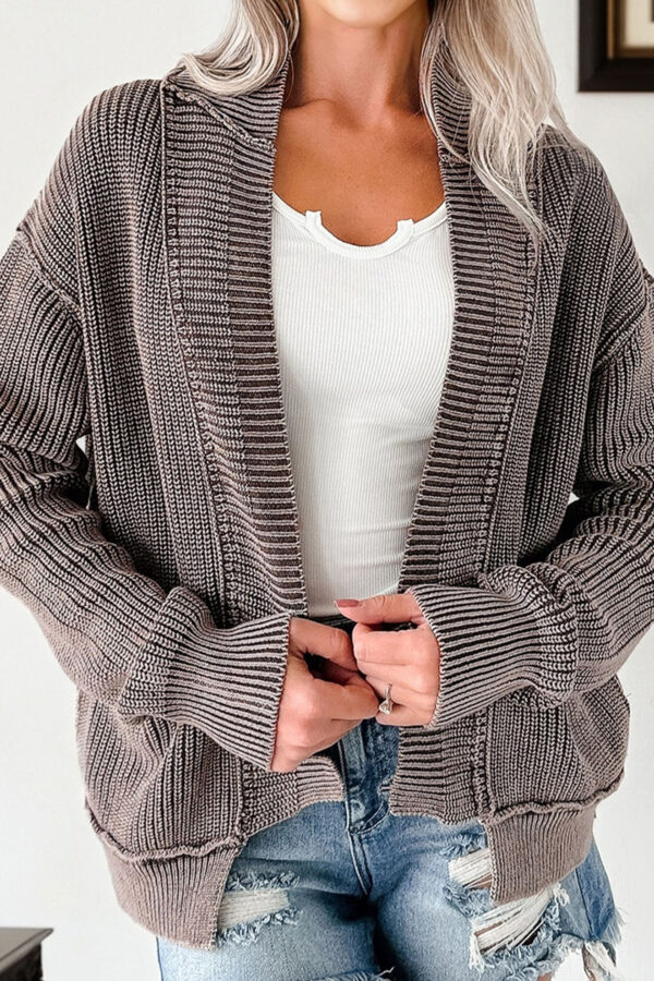 Evergreen Mineral Wash Exposed Seam Patchwork Knit Open Sweater Cardigan