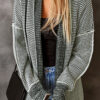 Apricot Plaid Knitted Long Open Front Cardigan