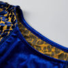 Sky Blue Leopard Patchwork Shoulder Flounce Sleeve Velvet Blouse
