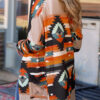 Orange Western Tribal Aztec Print Cardigan