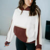 Coffee Color Block Patchwork Athleisure Hooded Sweatshirt