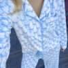 Sky Blue Bow Print Long Sleeve Shirt and Pants Soft Pajama Set