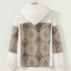 Gray Western Aztec Print Color Block Patchwork Drawstring Hooded Shacket