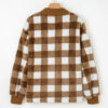 Brown Checkered Sherpa Loose Knit Cardigan with Pockets