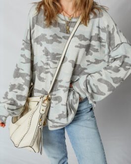 Dearlove Multicolour Retro Camouflage Print Exposed Seam Patchwork Drop Shoulder Sweatshirt