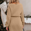 Smoke Gray Pearl Embellished Keyhole Ribbed Sweater Dress