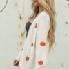 White Pumpkin Print Open Front Drop Shoulder Midi Cardigan