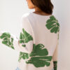 Green Bold Flower Pattern Wide Sleeve Baggy Sweater