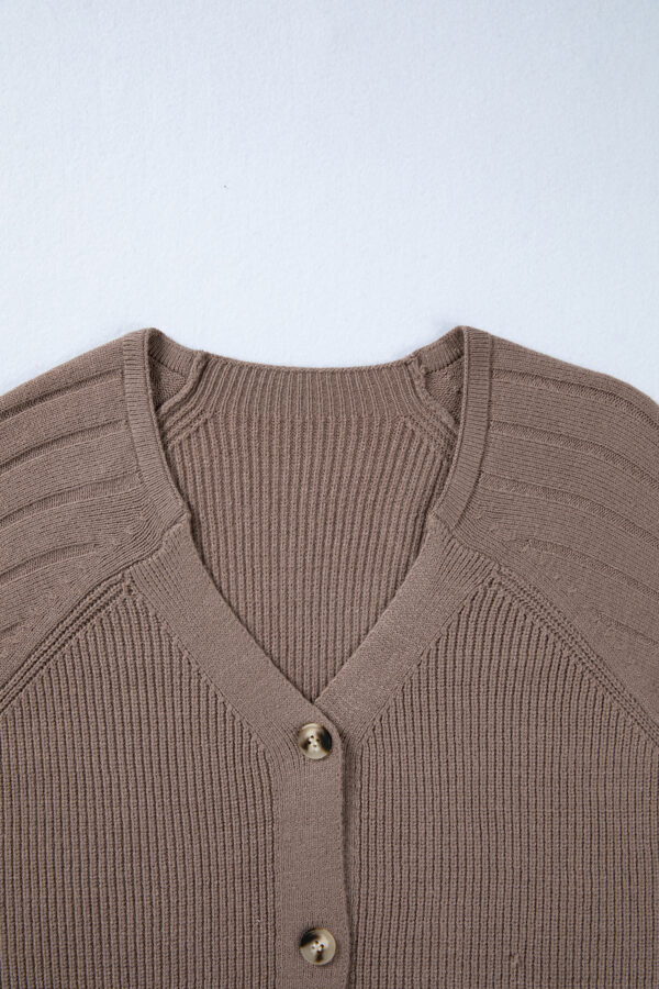 Goat Mixed Texture Knit Button V Neck Sweater Cardigan