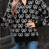 Black Cute Bow Pattern Drop Shoulder Zipped Collar Sweater