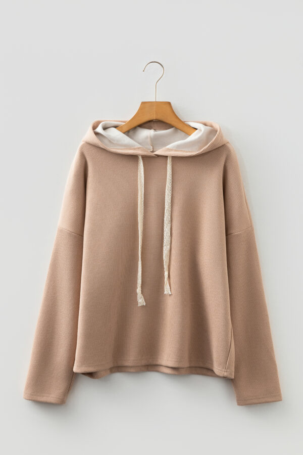 Parchment Thermal Textured Leopard Drawstring Baggy Hoodie