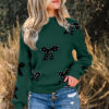Smoke Gray Pearl Embellished Bow Pattern Loose Sweater