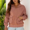 Camel Exposed Seam Side Pockets Half Zipper Baggy Sweatshirt