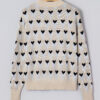 Parchment Geometric Heart Print Ribbed Trim Loose Sweater