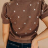 White Elegant Polka Dot Bubble Short Sleeve Sweater
