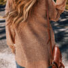 Dark Brown Loose Eyelet V Neck Drop Shoulder Sweater