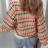 Multicolour Dotty Striped Pattern Knit Drop Shoulder Sweater