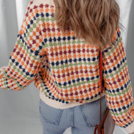 Multicolour Dotty Striped Pattern Knit Drop Shoulder Sweater