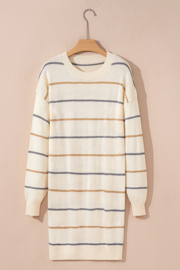 Multicolour Striped Print Drop Shoulder Shift Sweater Mini Dress