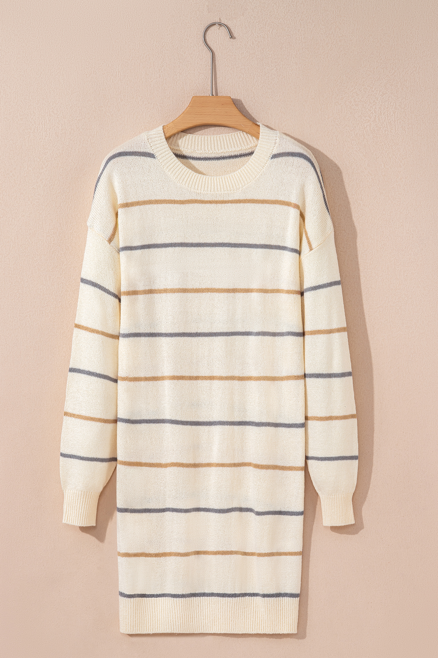 Multicolour Striped Print Drop Shoulder Shift Sweater Mini Dress - Image 3