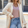 Beige Solid Color Knit Lapel Collar Single Button Sweater Cardigan